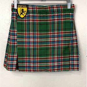 Sport Kilt Mini Skirt Womens Small McFarland Plaid Pleated Back Wrap Green Red